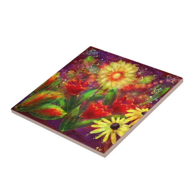 Flores Florais Abstrato de Arte Flor Amarelo (Lateral)