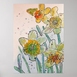 Flores Florais Amarelas Daffodil Poster