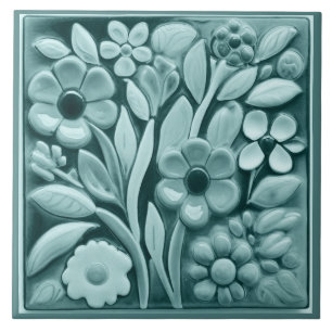 Flores Florais De Teal Turquoise Alivio Faux
