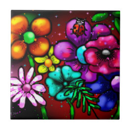 Flores Florais Estilo Grafite Whimsical Ladybug