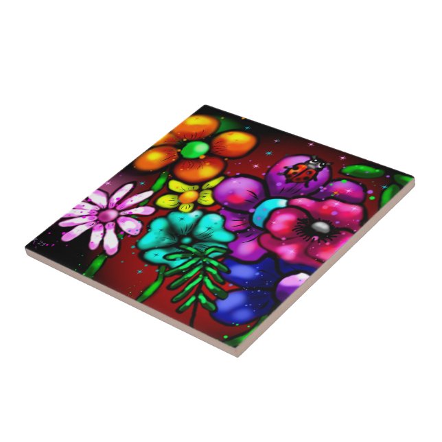 Flores Florais Estilo Grafite Whimsical Ladybug (Lateral)