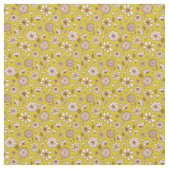 Flores florais padrão Tecido amarelo de fundo (Detalhe)