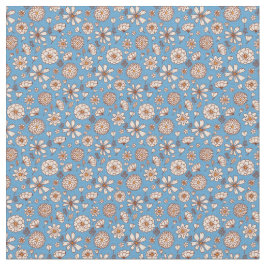 Flores florais padrão Tecido de fundo azul