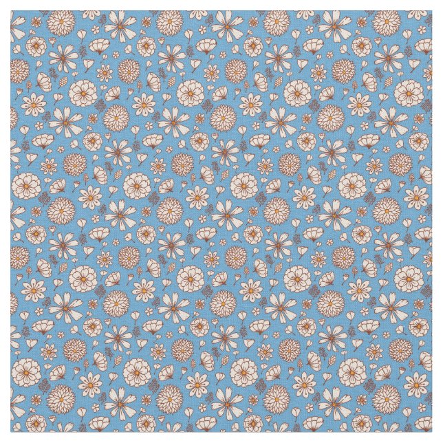 Flores florais padrão Tecido de fundo azul (Detalhe)