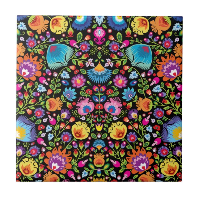 Flores folclóricas Wycinanki preto  (Frente)