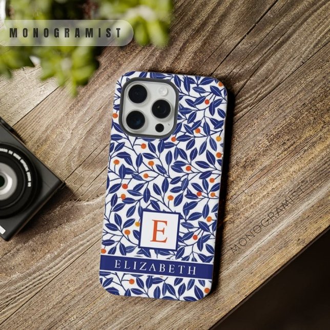 Flores Folhas Azuis Florais Brancas Personalizávei (Customizable White Floral Blue Leaves Flowers iPhone Case)