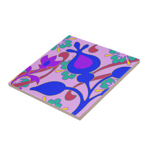Flores Funky coloridas brilhantes Trivet abstrato