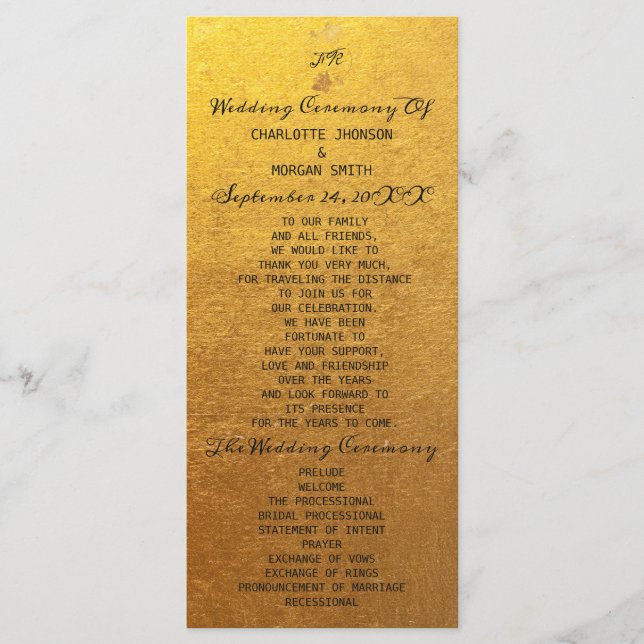 Flores Kraft Dourado Preto Programa de Casamento (Frente)