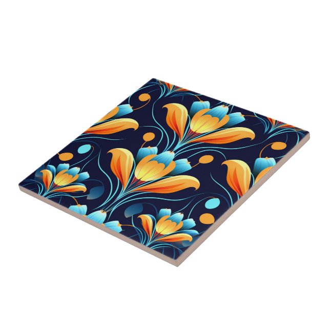 flores laranja azul Art Deco (Lateral)