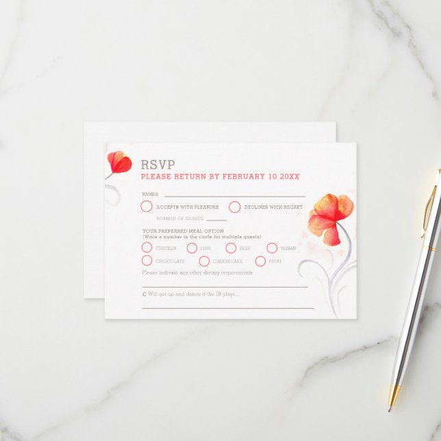 Flores laranja cinza espiral de aquarela RSVP (Frente/Verso In Situ)