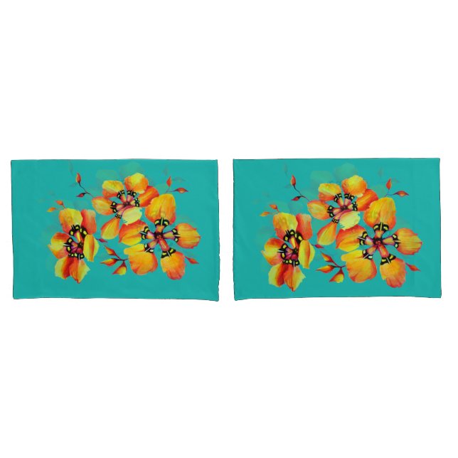 Flores Laranja Elegantes - Aqua (Frente - conjunto)