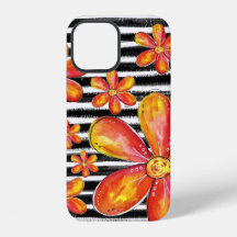 Flores Laranja em faixas Pretas
