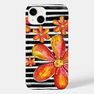 Flores Laranja em faixas Pretas