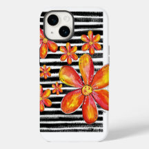 Flores Laranja em faixas Pretas