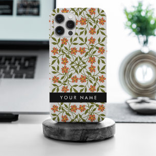 Flores Laranja, Padrão Floral, Boho, Seu Nome