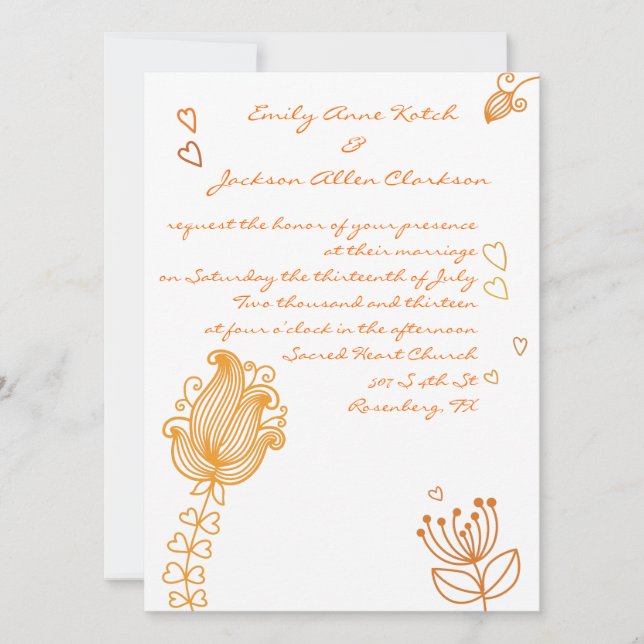 Flores lunáticas que Wedding o convite - laranja (Frente)