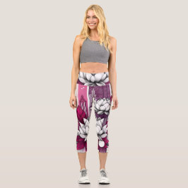 Flores Magenta Lotus em leggings modernas