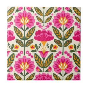 Flores Mexicanas Talavera Rosa Fúcsia Floral