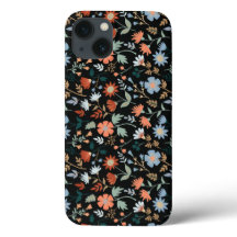 Flores Modernas Deixam Preto Laranja Azul Maiúscul