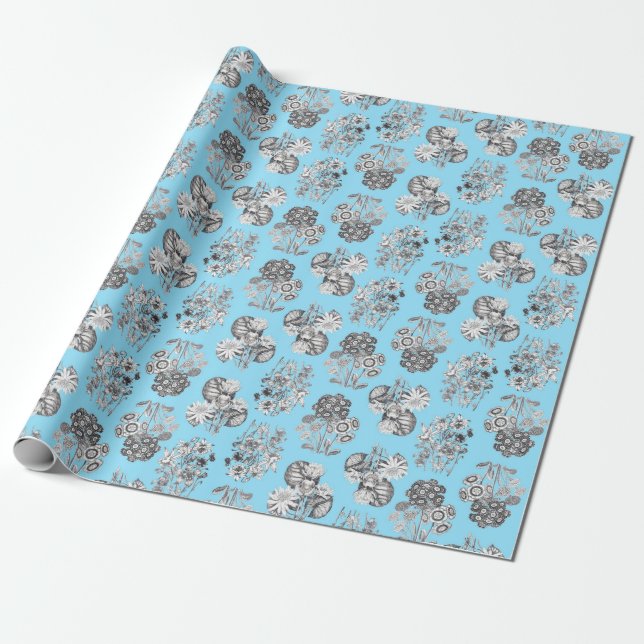 Flores Monocromáticas em Papel de Presente Azul Be (Desenrolado)
