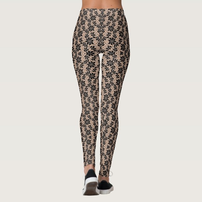 Flores Negras Falsas Flores De Fishnet Leggings Ro (Verso)