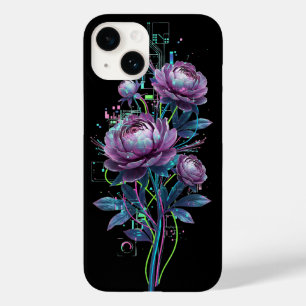 Flores Neon Botânicas Cibernéticas Circuito Hologr