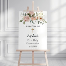 Flores Neutrais de Aquarela Primeira Comunhão Bem-