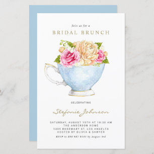 Flores no Convite de Brunch Teacup Bridal