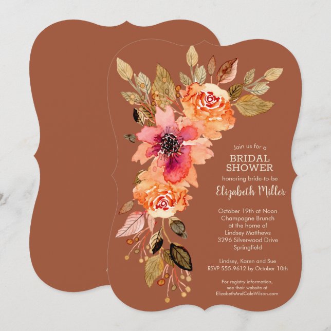 Flores nos Convites de chá de panela Terracotta (Frente/Verso)