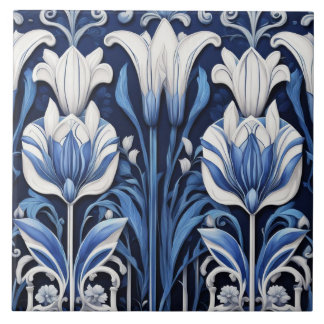 Flores Nouveau de Arte Deco de Tulipas Azuis e Bra