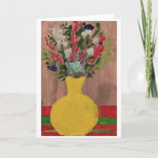 Flores num cartão de nota de vaso amarelo