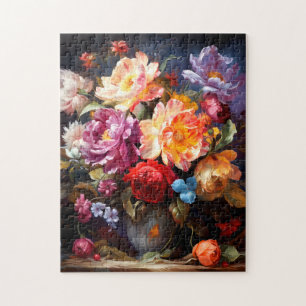 Flores num quebra-cabeça vaso