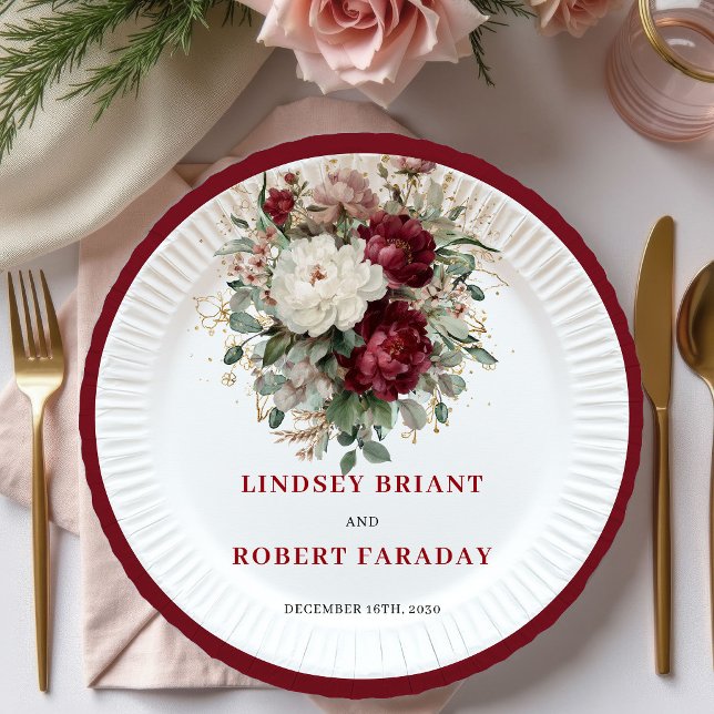 Flores Opulentas de Borgonha Pratos Bohemianos Dou (Opulent Burgundy Flowers Bohemian Gold Plates)