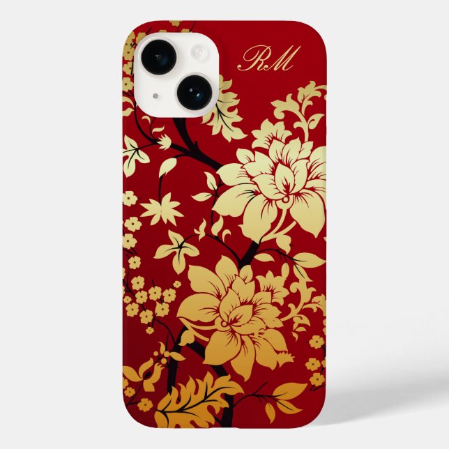 Flores Ouros Orientais Personalizadas em Vermelho (Verso)