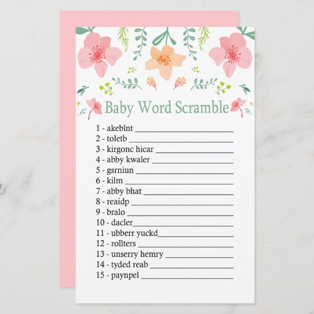 Flores pasteleiras Jogo de palavra bebê (Frente/Verso)
