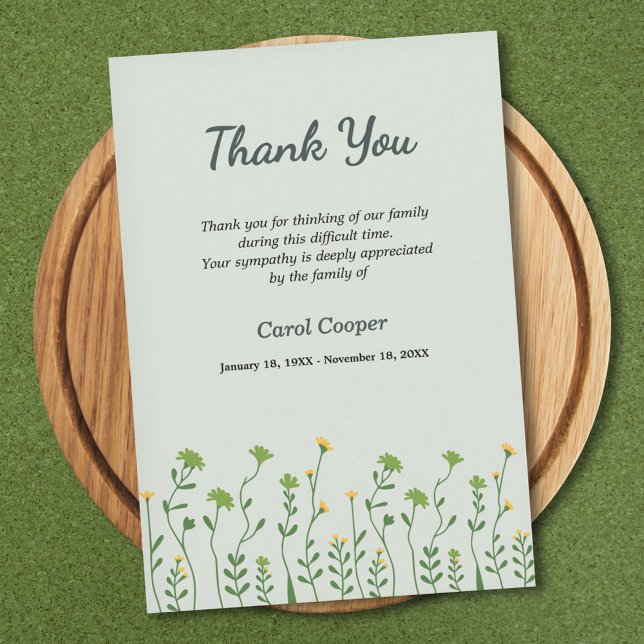 Flores Pequenas - Cartões de agradecimentos Funera (Small Flowers - Green Funeral Thank You Card)