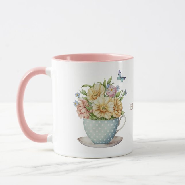 Flores Personalizadas em Xícara de Café Chá (Esquerda)