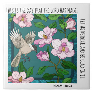 Flores pintadas e pássaros com Salmo verso 118:24