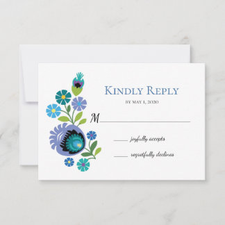 Flores Poloneses Blue Teal Weding RSVP Card