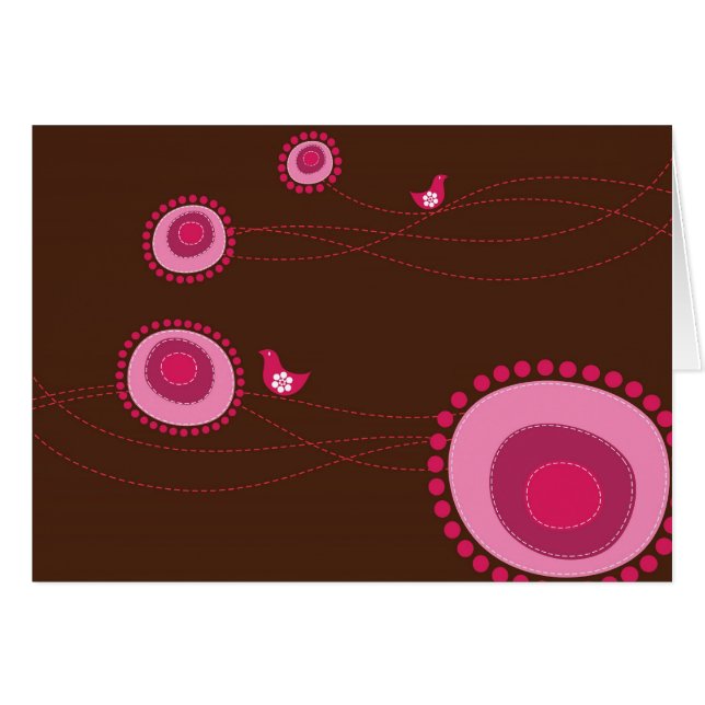 Flores pontilhadas rosa e cartão feliz dos (Frente Horizontal)