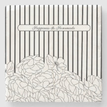 Flores Pretas e Brancas com Porta copos de Pedra d