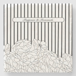 Flores Pretas e Brancas com Porta copos de Pedra d