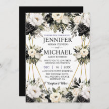 Flores Pretas e Brancas Convites para Casamento