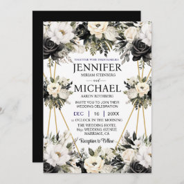 Flores Pretas e Brancas Convites para Casamento