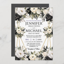 Flores Pretas e Brancas Convites para Casamento