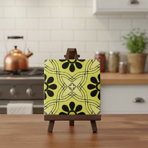 Flores Pretas no Padrão de Fundo do Verde limão