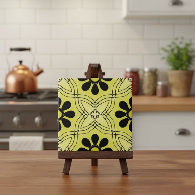 Flores Pretas no Padrão de Fundo do Verde limão (Criador carregado)