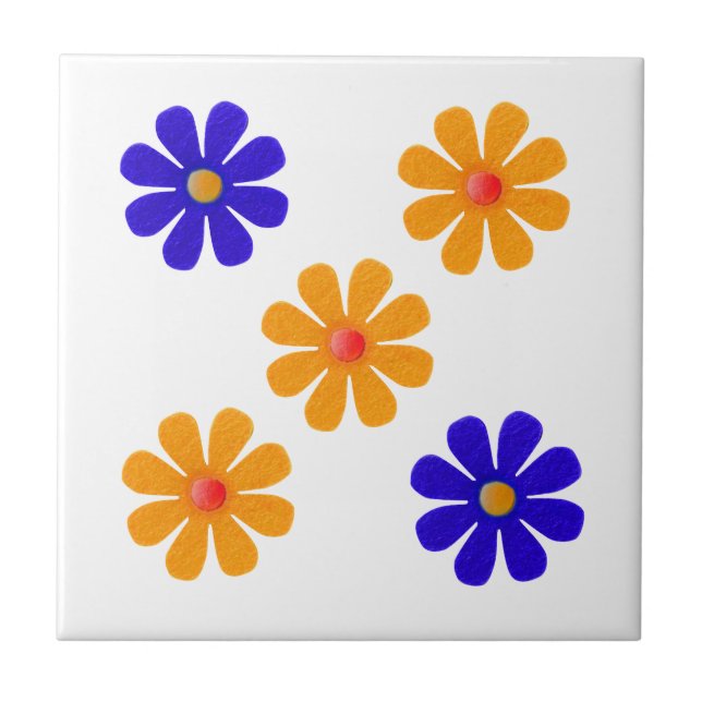 Flores primavera azuis e laranja para cozinha (Frente)