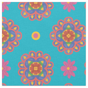 Flores Rangoli, Bolinhas no Tecido Turquoiose
