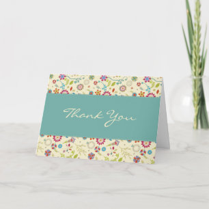 Flores Retro · Azul · Cartão de Agradecimento